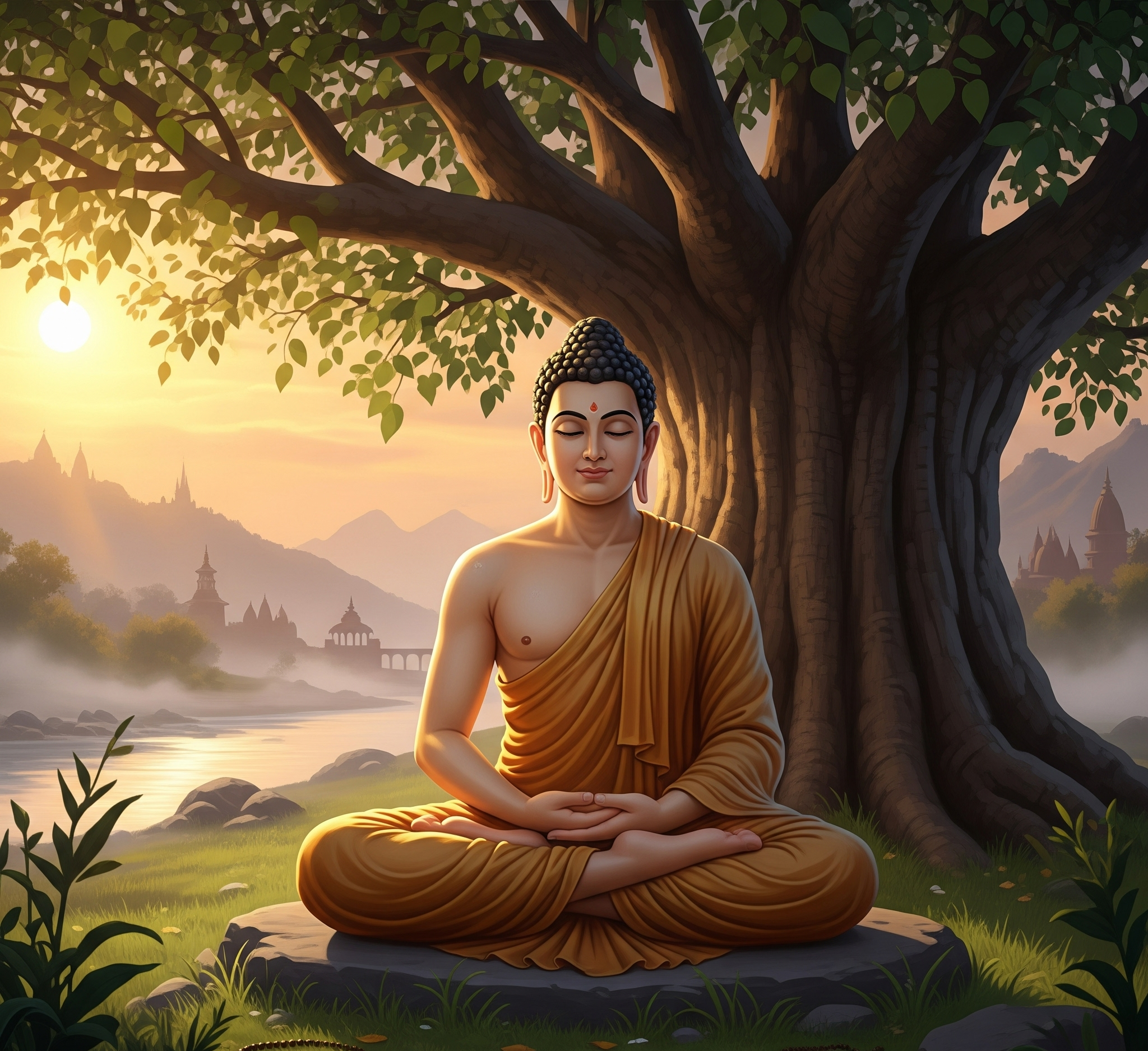 A serene statue of the Buddha