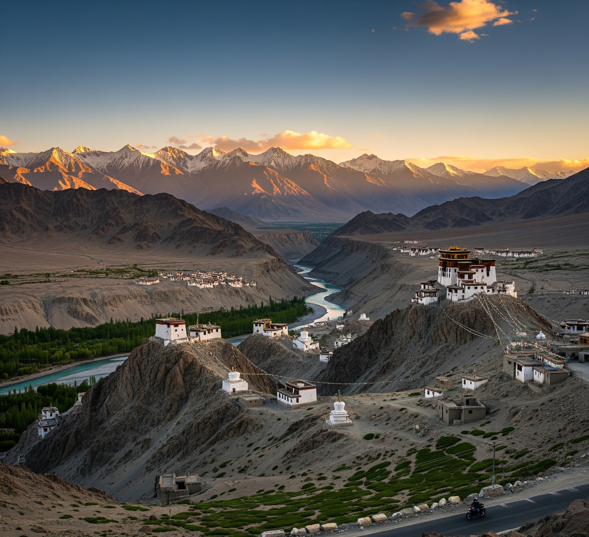 A Buddhist monastery nestled in the Himalayas in Ladakh
